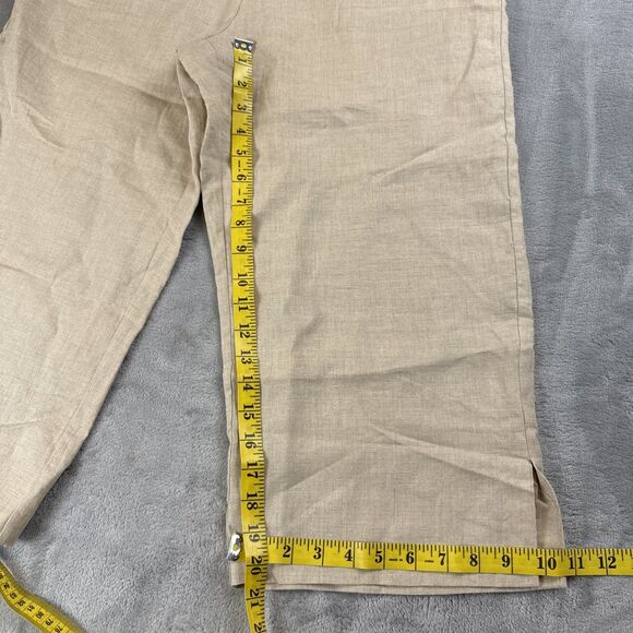 Tweeds Women's Size 10 Light Beige Wide Leg 100% Linen Crop Pants - Picture 3 of 5